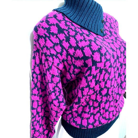 NWT Vintage St John Sweater Pullover Knit Wool Teal Fuchsia Purple Long … - Picture 4 of 9